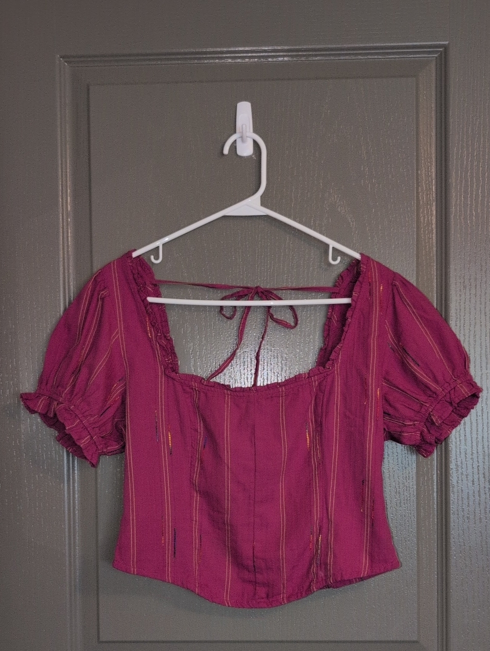 Women's Magenta Peasant Square-Neck Top